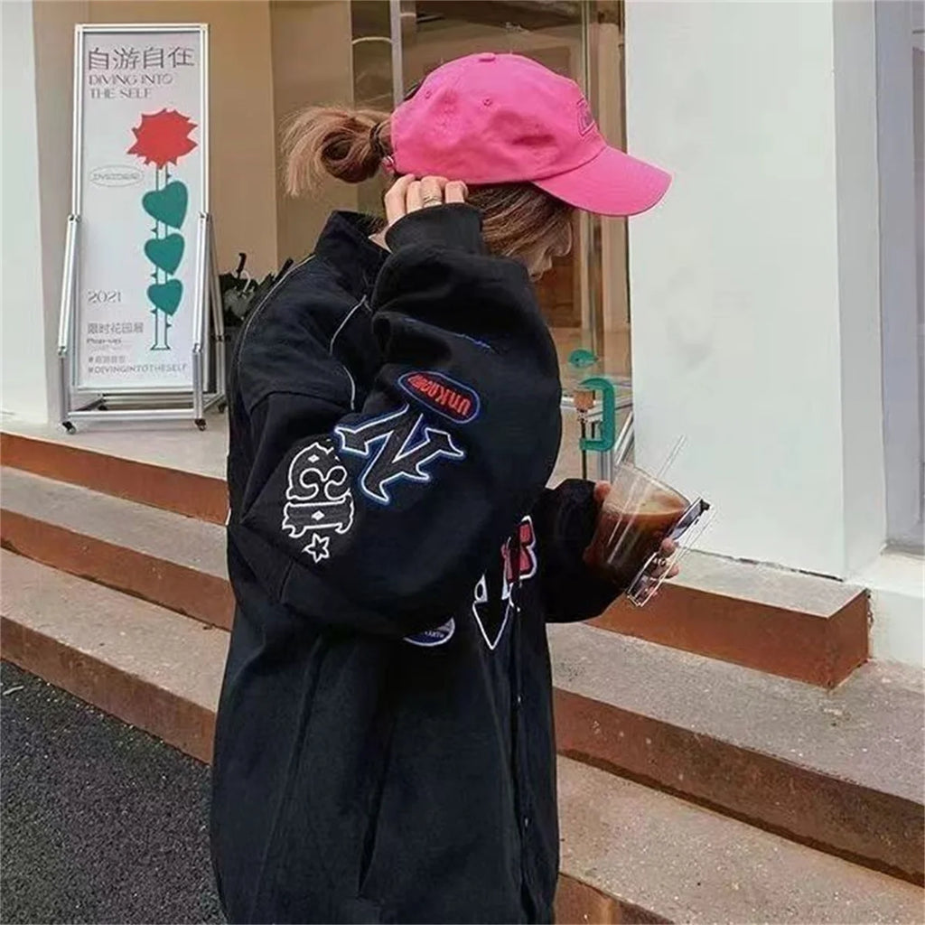 Gothic Japan Hip Hop Hoodie Sweatshirt Oversize Women Spring Autumn Harajuku Punk Hoodies Tops Cool Baseball Uniform Girl