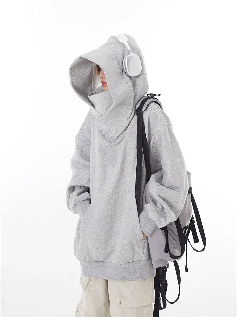 Autumn Solid Color Ninja Turtleneck Hoodies For Men Y2K Vintage Fleece Sweatshirts Hip Hop Japanese Streetwear Oversized Hoodie