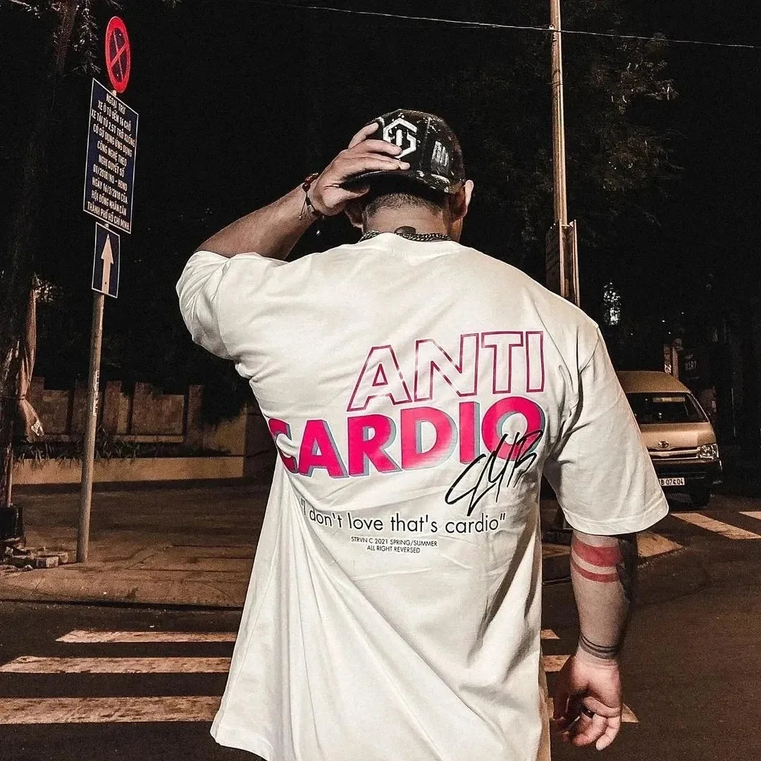 ANTI CARDIO Casual Oversized Short Sleeves Cotton T Shirt Gym Fitness Male Training Workout Cotton Tees Top New Fashion Clothes