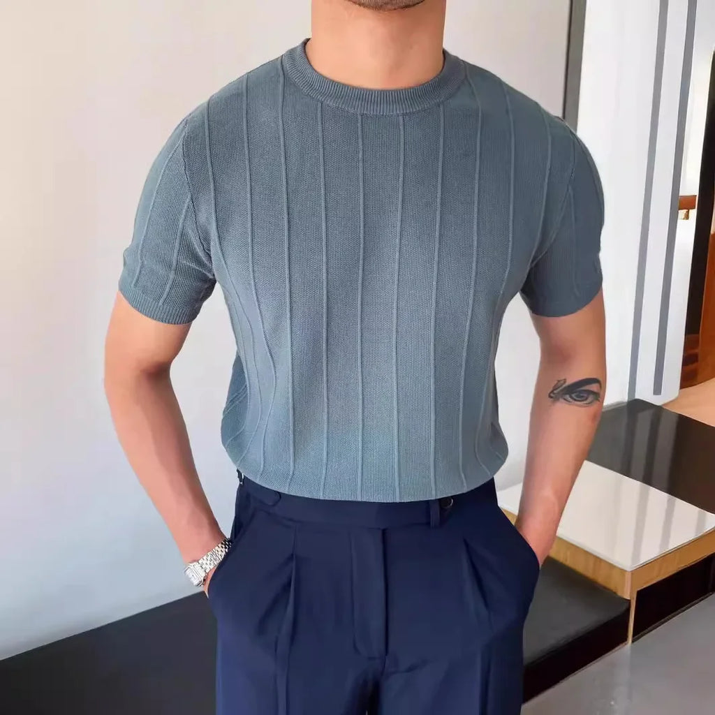 Luxury Knit T-shirt Men's Summer New Style Round Neck Short Sleeves Thin Korean Version Base Layer Top Knitwear