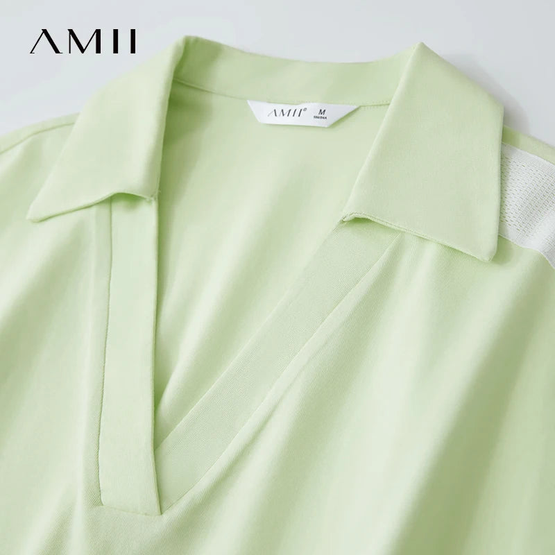 Amii Minimalist Cotton T-Shirts For Women 2025 Summer New V-Neck Pullover Loose Short Shoulder Sleeve Chic Commute Tops 12552001