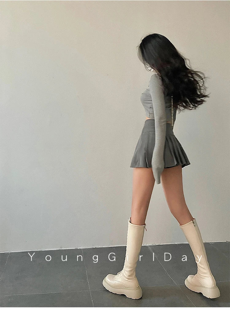 HOUZHOU Sexy Pleated Mini Skirt Women Fashion 2024 Grey Side Split High Waist A-line Slim Short Skirts Korean Y2K Skort Preppy