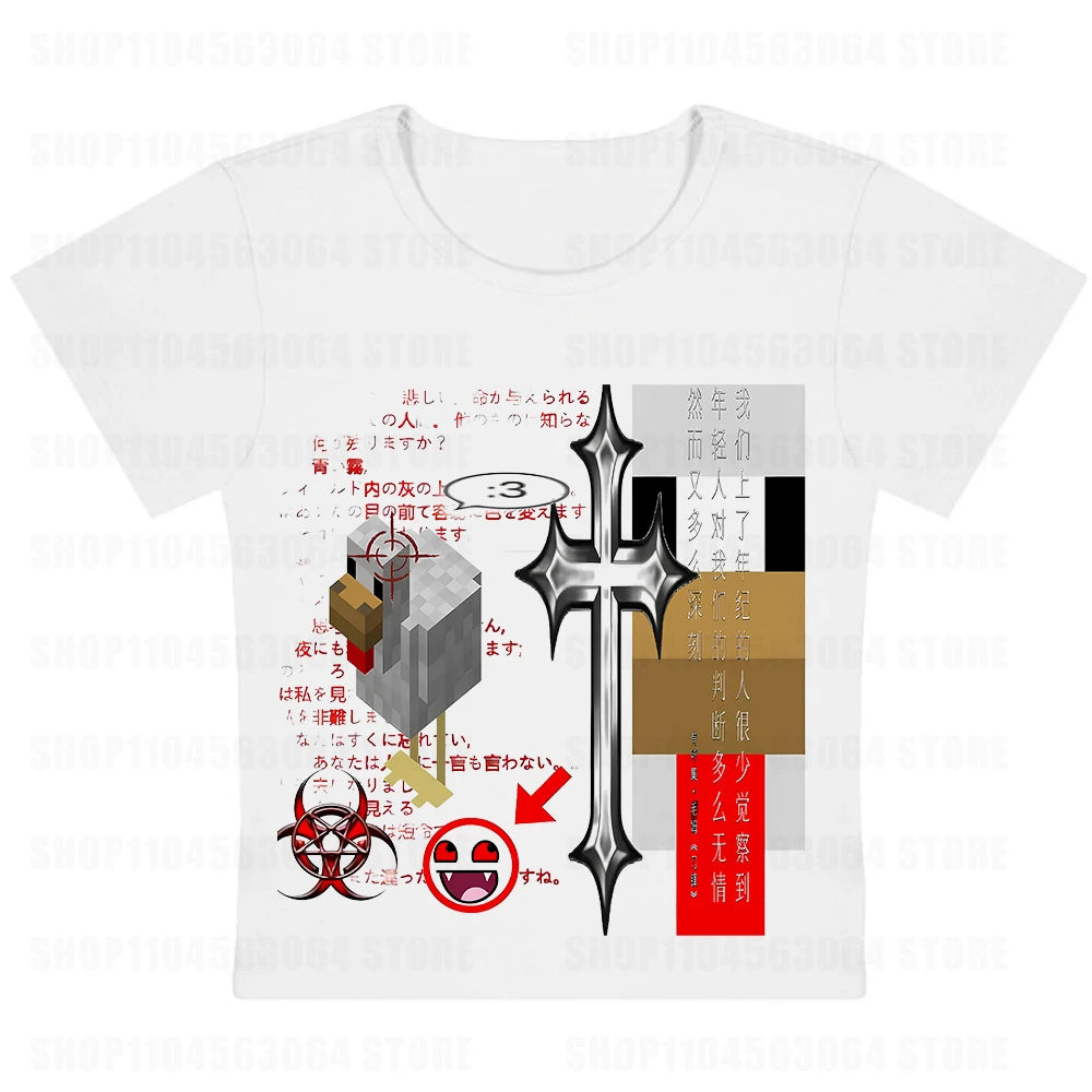 Punk Y2k Clothes Letter Graphic Print Grunge Crop Tops Vintage Slim Crop Tops Camisole Female Clothing Tank Cute Baby Tees 2000s