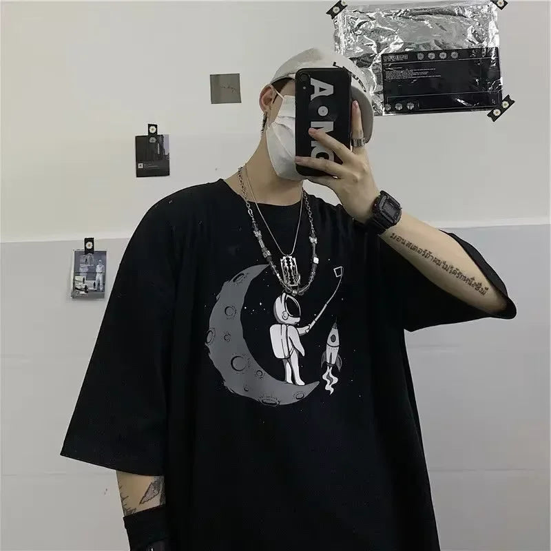 Men T-shirts 2023 Summer Streetwear High Street Gothic Skull Tshirt Loose Oversized Short-sleeved T shirt Dark Anime Men Y2k Top
