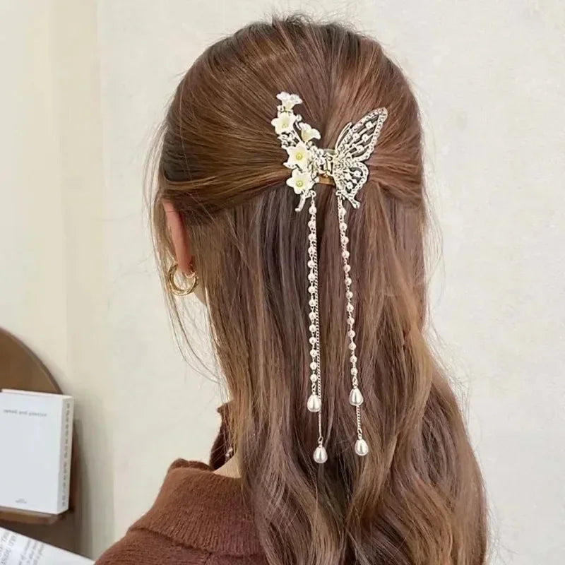 Shark Crab Clips Girls Hairpin Hair Accessories Korean Women Crystal Simple Hair Clip Butterfly Pearl Tassel Hair Clip