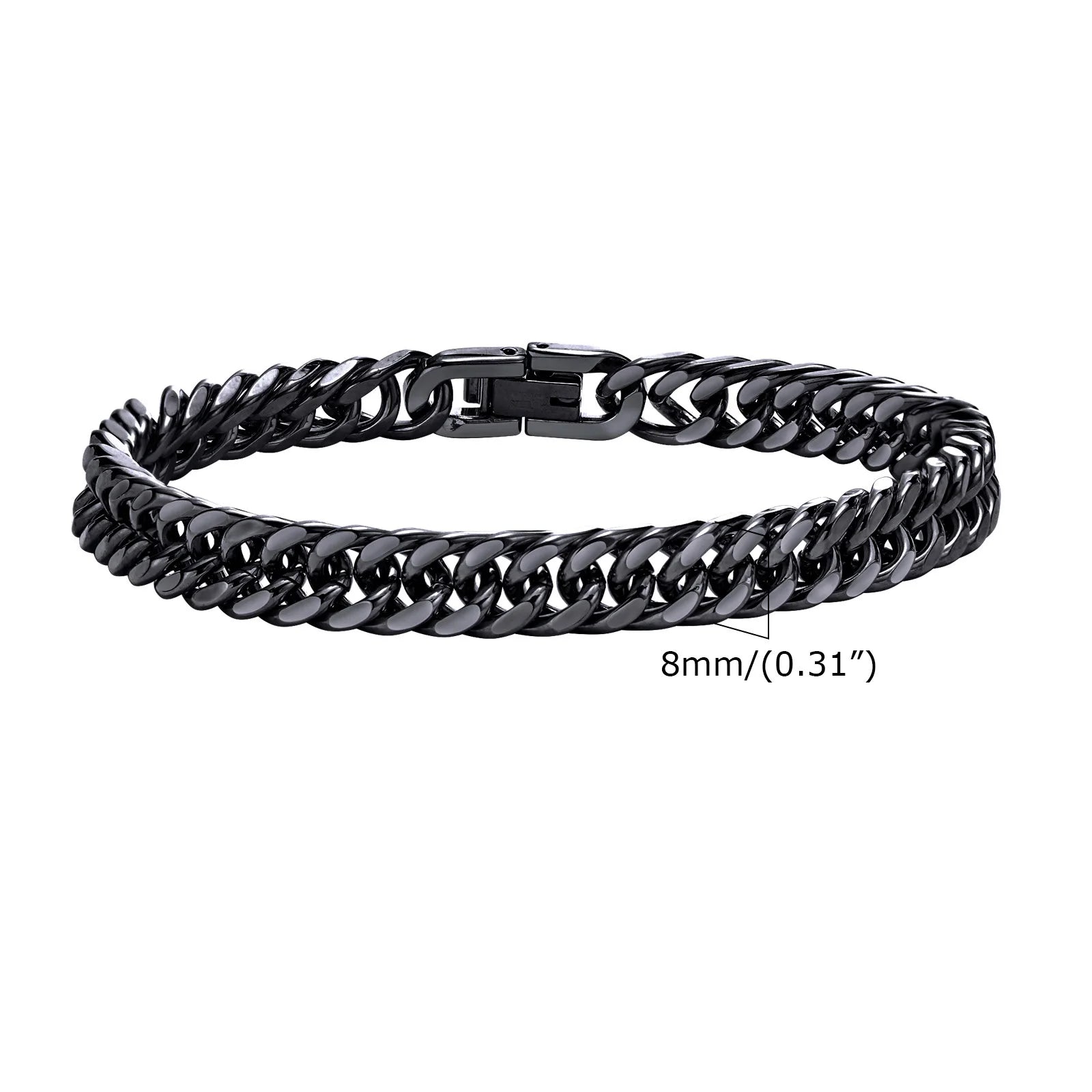 Stylish Double Curb Chain Bracelets for Men Boys,8/10/12/15mm Stainless Steel Miami Link Wristband,Punk Jewelry Gifts