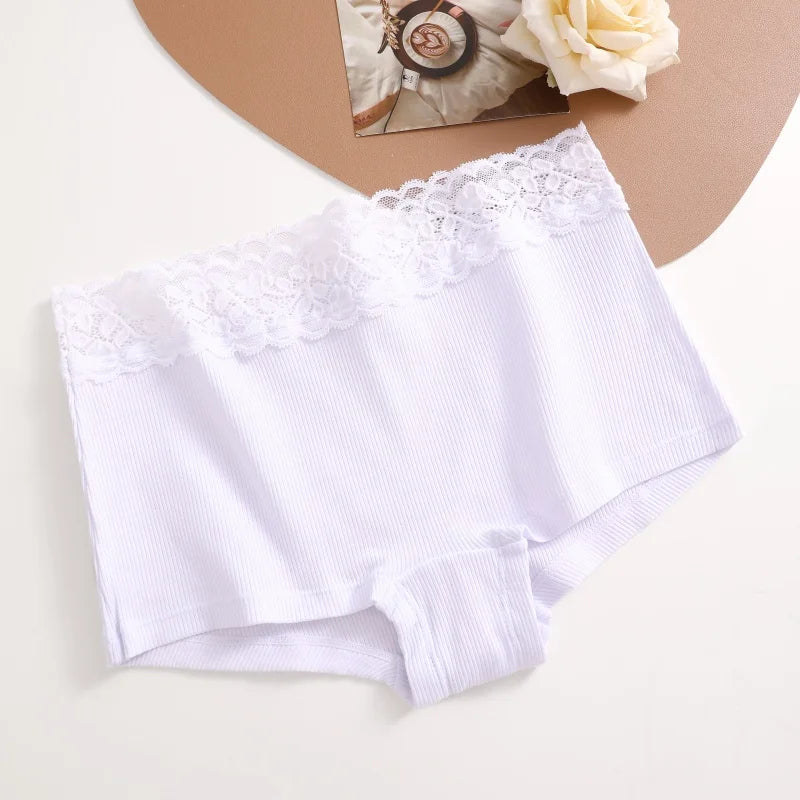 3Pcs Women's Cotton Lace Panties Boxers Seamless Boxer Underwear Female Solid Color Briefs Cozy Lingerie Intimate Underpant S-XL