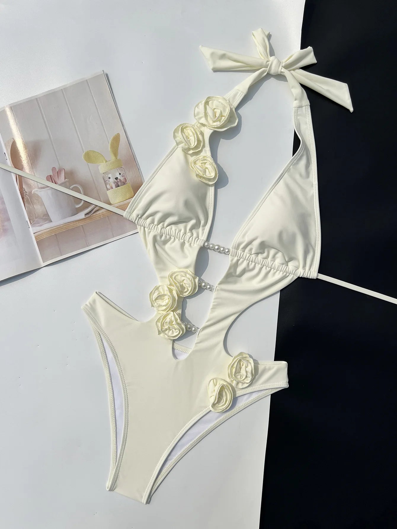 2025 New 3D Flowers One Piece Swimsuit Women Solid Sexy Hollow Out Swimwear Summer Beachwear Bathing Suit Bodysuit