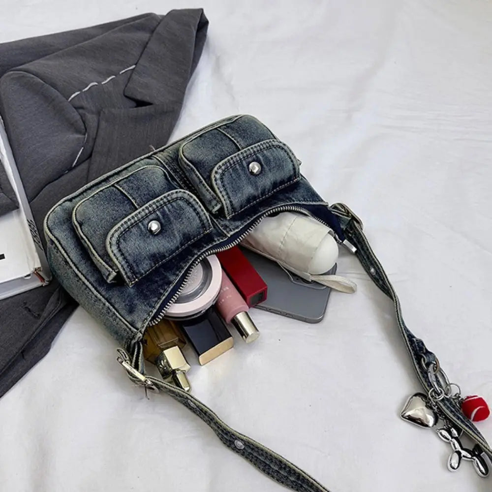 Fashion Handbag Retro Denim Bag Underarm Bag Crossbody Bag Spicy Girl Shoulder Bag Armpit Bag Y2K Cloth bag Shopping