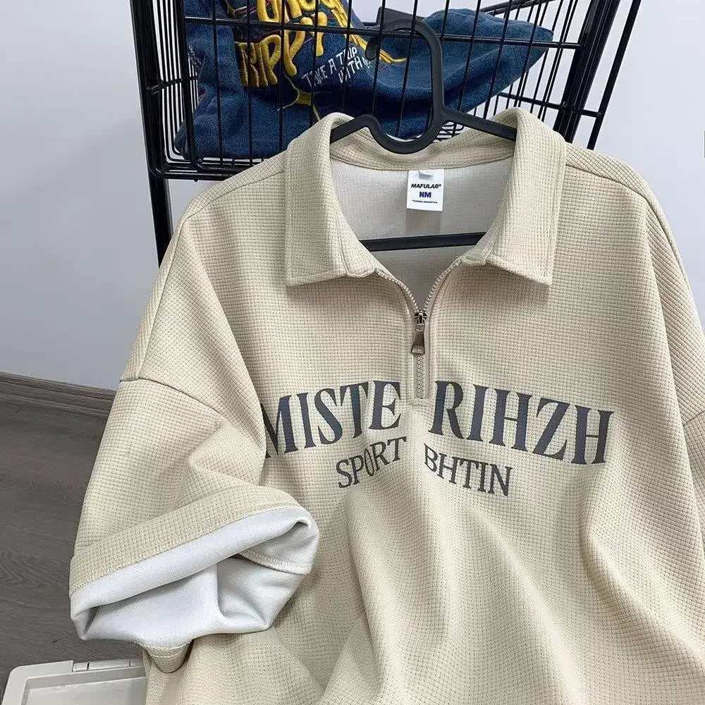 American Style Vintage Polo Shirt For Men Sleeves Business Fashion Trendy Brand Ins Trendy Fluid Shirt Half Sleeve Summer Wear