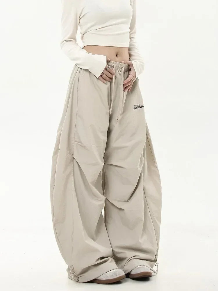HOUZHOU Oversized Brushed Women Pants Vintage Pleated Wide Leg Trousers Warm Winter Baggy Black Trousers Harajuku Casual Joggers