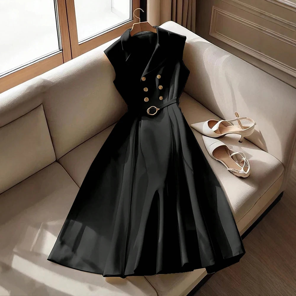 Mia Muse Dresses Summer French Elegant Flounce Streetwear Long Sleeve Shirt Collar A-Line Midi Vacation Dresses For Women