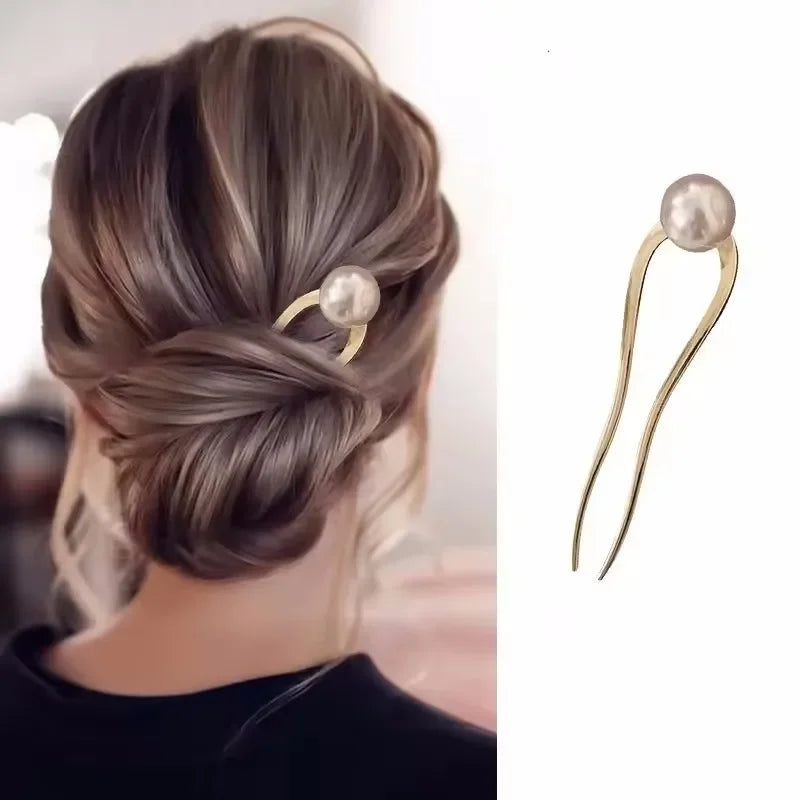 New Pearl Hairpins Korean U-shaped Metal Shell Hair Clip Pins Women Girls Hair Sticks Bun Maker Hair Styling Accessories Gifts