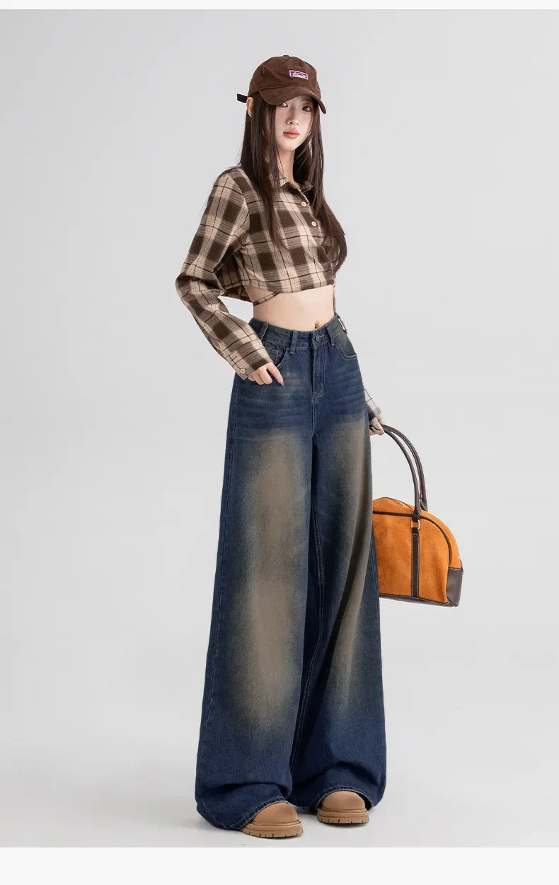 Slimming Wide Leg Straight Leg Jeans Women's Spring Autumn Winter New Style Washed Korean Version Commute Floor-Length Denim Pan