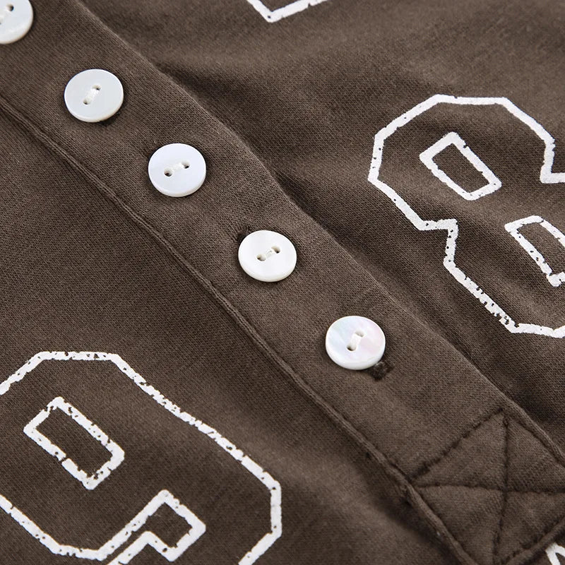 Black T-shirt Women Autumn Letter Print Streetwear Long Sleeves O-Neck Bodycon Sexy Top Button Fashion Casual Slim Tees Female