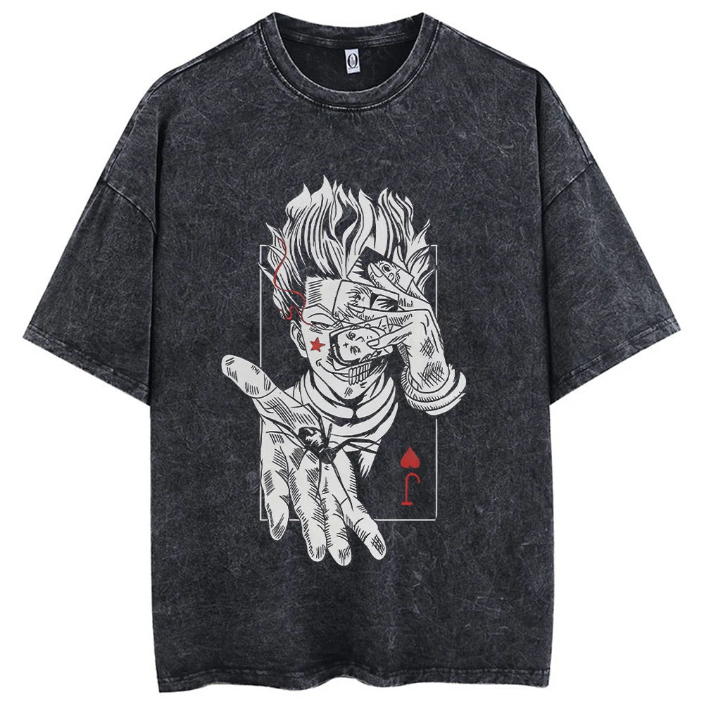 Anime Hunter x Hunter T Shirt Vintage Washed Phantom Troupe T-shirts Oversized Streetwear Manga Chrollo Lucilfer Tops Tees Man