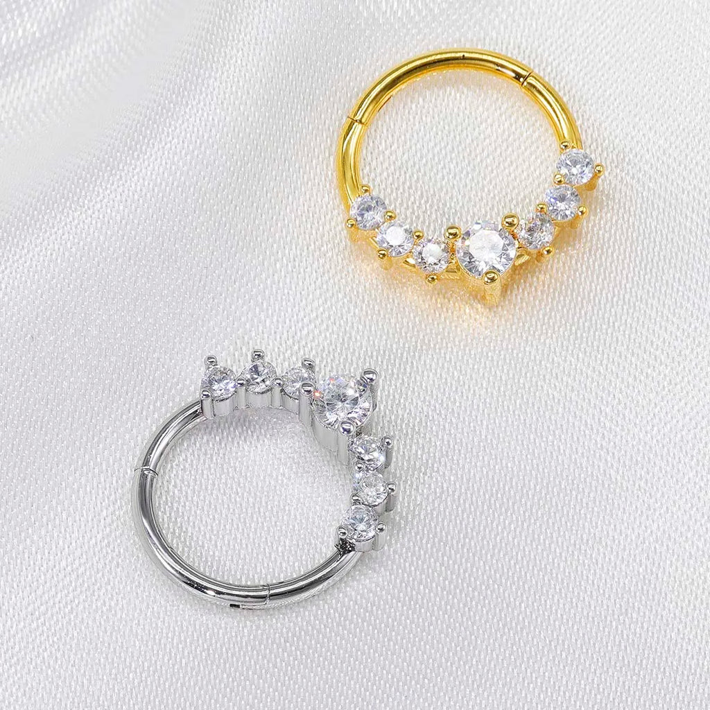 Zircon Hinged Segment Nose Ring Stainless Steel Nose Hoop Septum Clicker Piercing Lip Ear Cartilage Helix Body Piercing Jewelry
