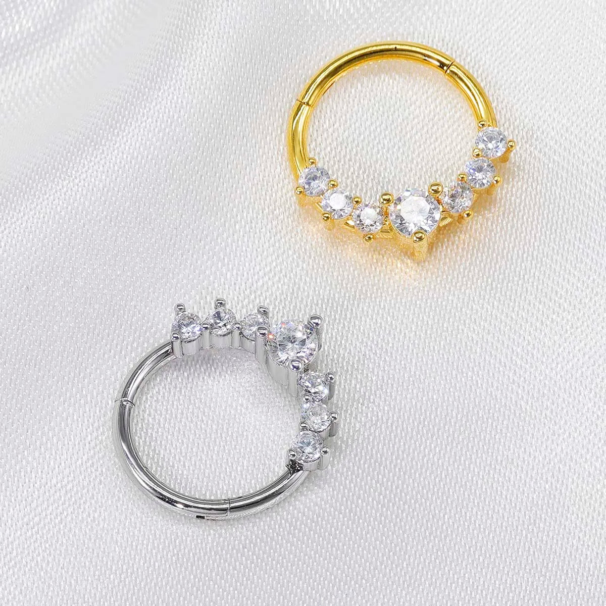 Zircon Hinged Segment Nose Ring Stainless Steel Nose Hoop Septum Clicker Piercing Lip Ear Cartilage Helix Body Piercing Jewelry