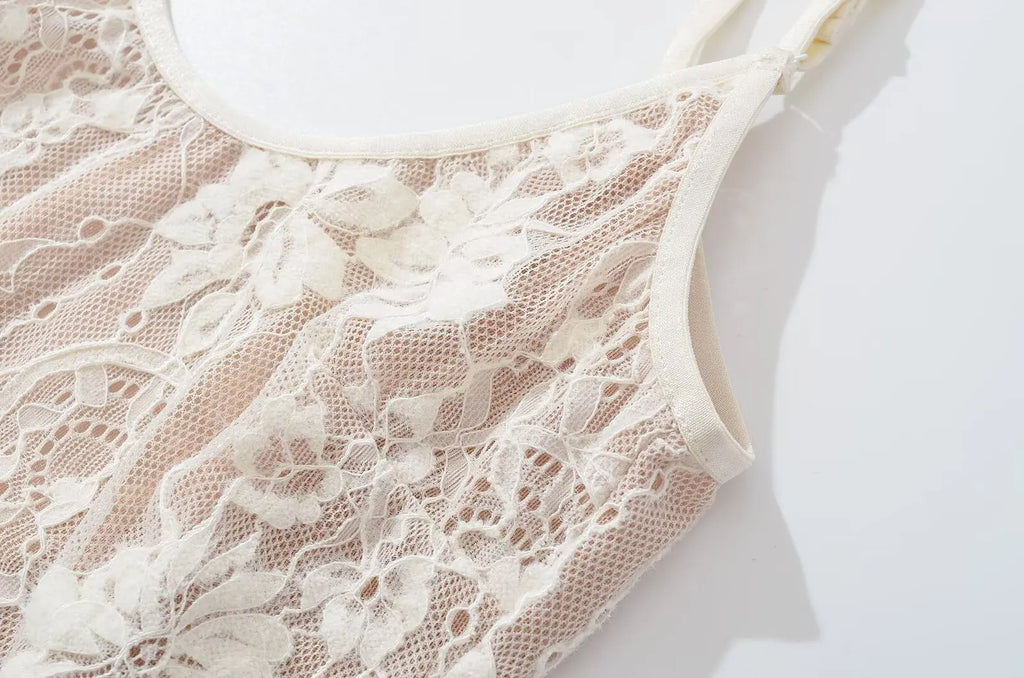 Sexy See Through Lace With Lining Backless Spaghetti Strap Bodysuit Woman Sling Tight Short Jumpsuit Slim fit Rompers Playsuits