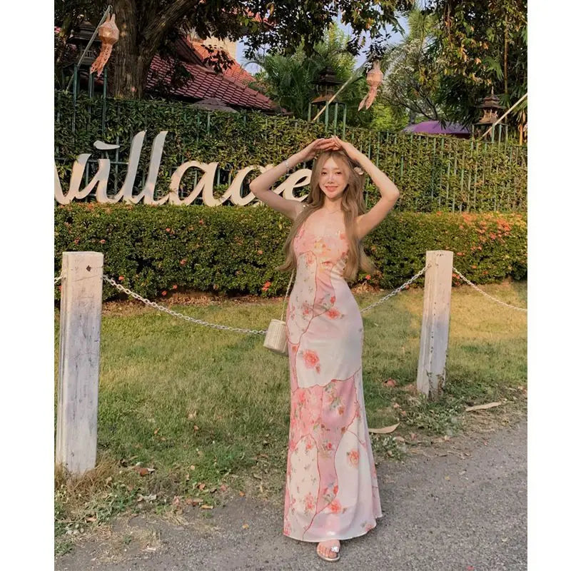 Summer Floral  Boho Dress Women Sleeveless Slim Fit Party Midi Dress  Mesh Patchwork Long Bodycon Elegant Beach Holiday Dress