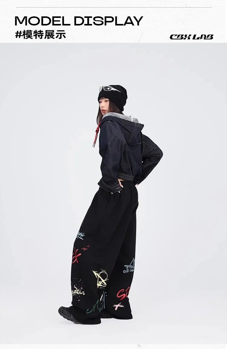 CBXLAB Street Dance Women' s Black color graffiti hip hop long pants autumn and winter street jazz soft and firm dancing sports