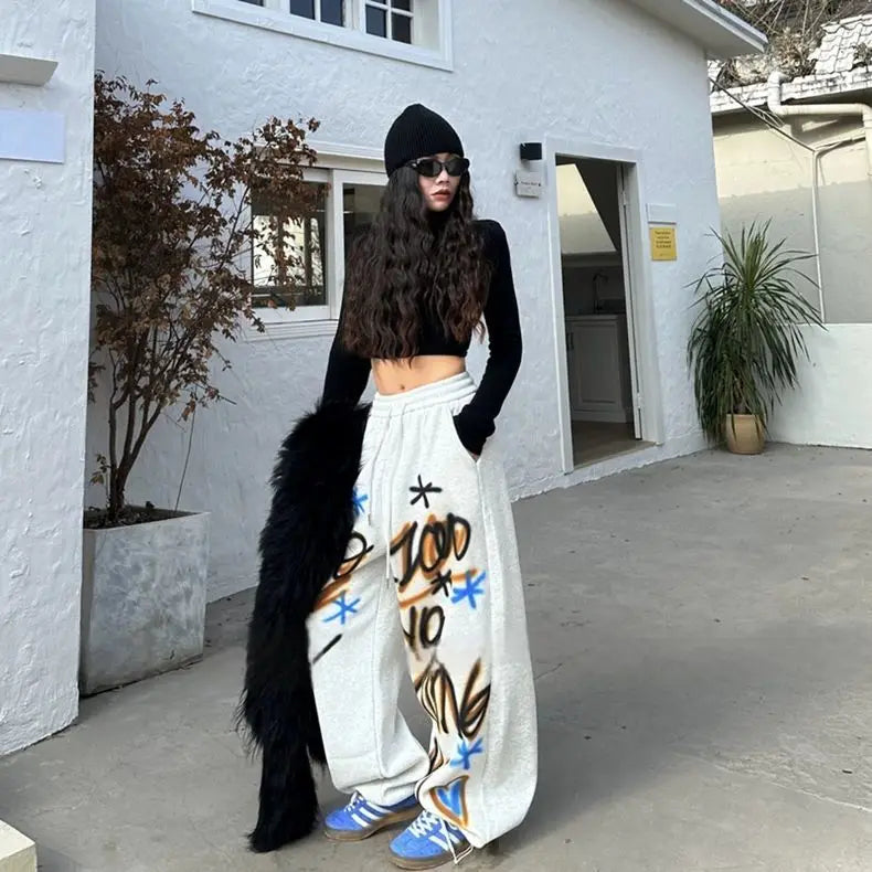 HOUZHOU Y2k Vintage Baggy Sweatpants Oversize Woman Korean Style Harajuku Thick Pants Streetwear Hip Hop Trousers Winter Spring