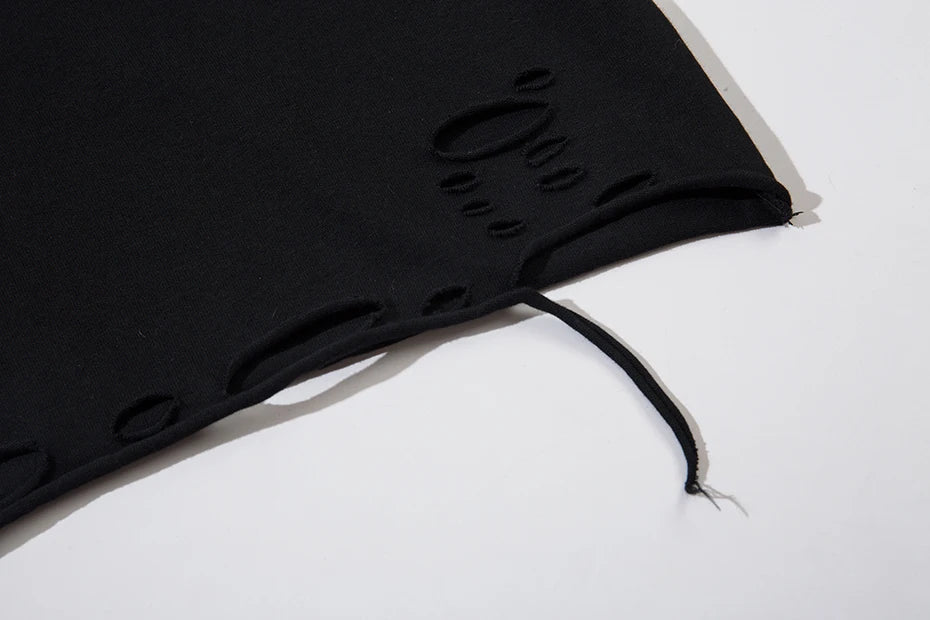 Distressed Ripped T Shirts Metal Star Tee Emrboidery Vintage Loose Tshirt 2025 Men Harajuku Streetwear Oversized Hip Hop T-shirt