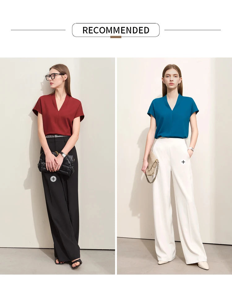 AMII Minimalism 2023 Summer Women's T-shirt Classic Style Casual V-neck Short Sleeve Solid Stretch Female Tops & Tees 12312013