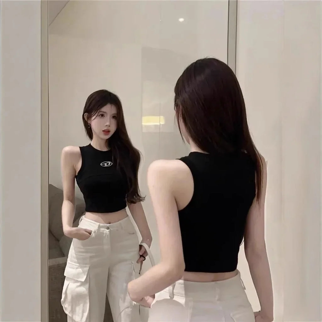 Summer Slim Fit Strapless Vest Women's Sleeveless Top Inner Wear Outerwear Design Casual Short T-Shirt for Young Girls