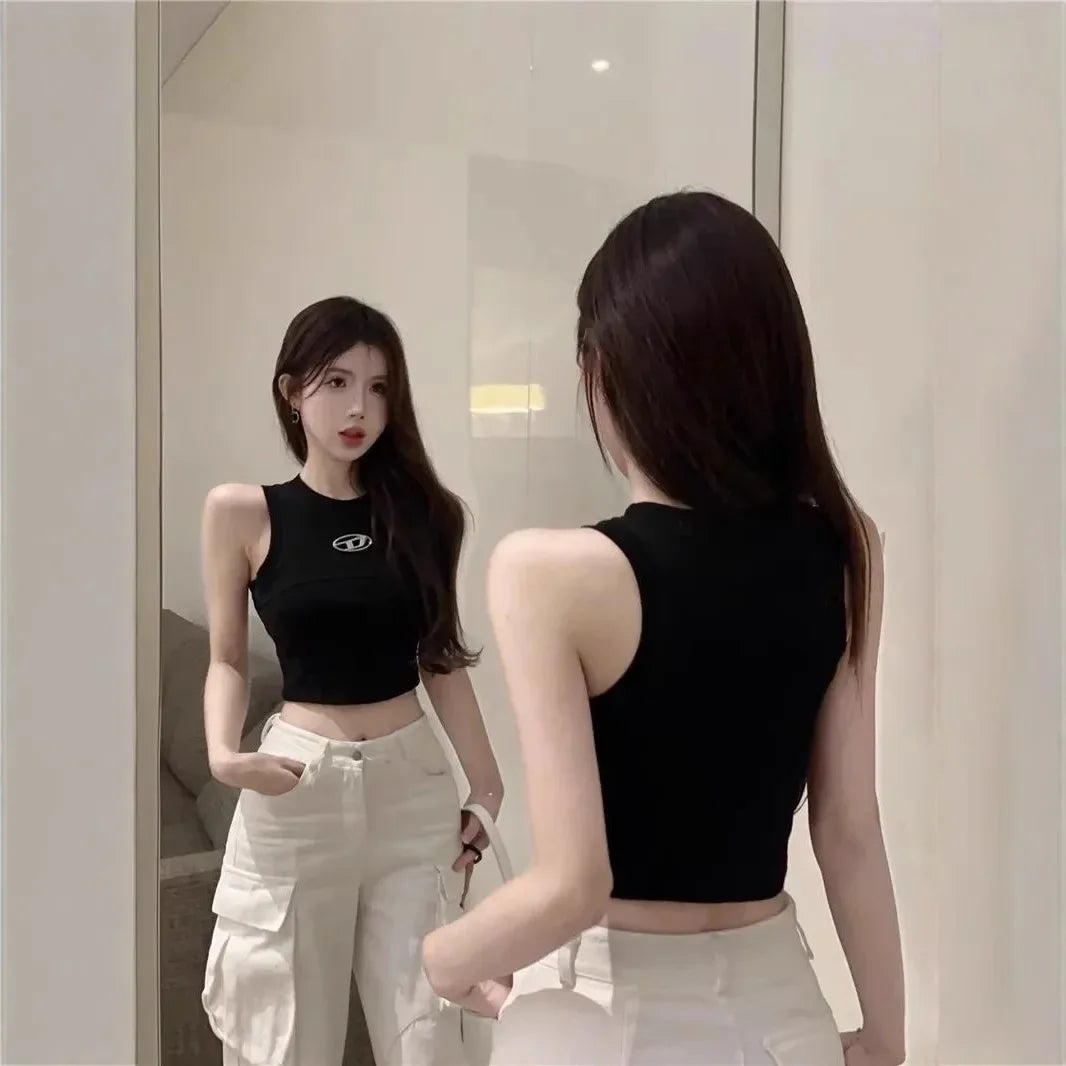 Summer Slim Fit Strapless Vest Women's Sleeveless Top Inner Wear Outerwear Design Casual Short T-Shirt for Young Girls