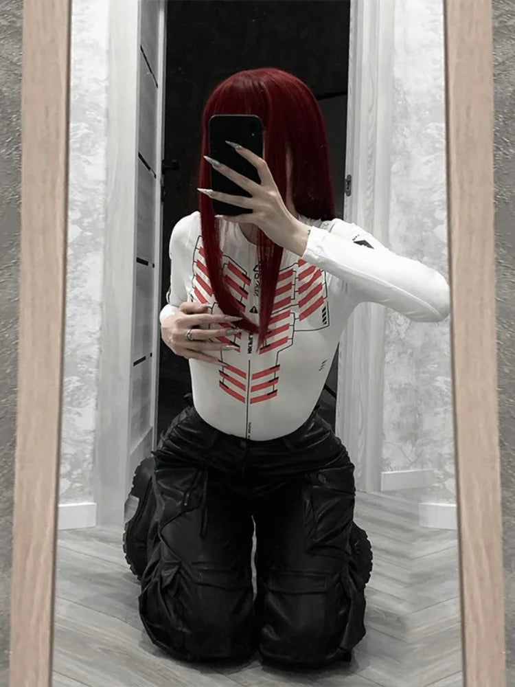 Letters Printing Sexy Bodysuit Lingerie Hot Tops For Women Y2k Clothes Long Sleeve Body Feminino One-pieces Festival Outfits