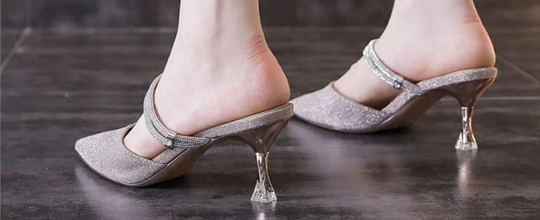 Pointed Toe Sandals for Women Thin Heels Half Pink Woman Shoes High Quality Vip Shoe Cheap Liquidation New Breathable Fashion