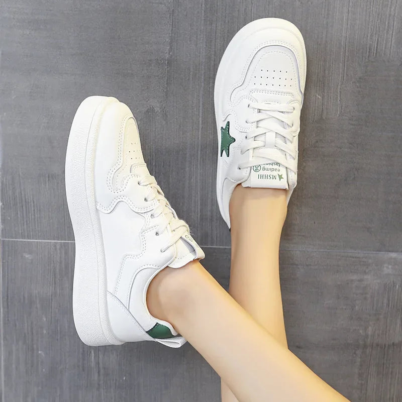 Women's Star Design Thick Bottom Sneakers Soft Sole Student Low Top Shoes Breathable Polyurethane Upgraded Spring 2025
