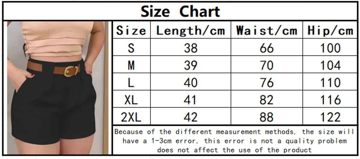 Women Fashion High Waist Shorts Summer Solid Color Pocket Belt Short Pant Elegant Office Lady Clothes Female Casual Street Pants