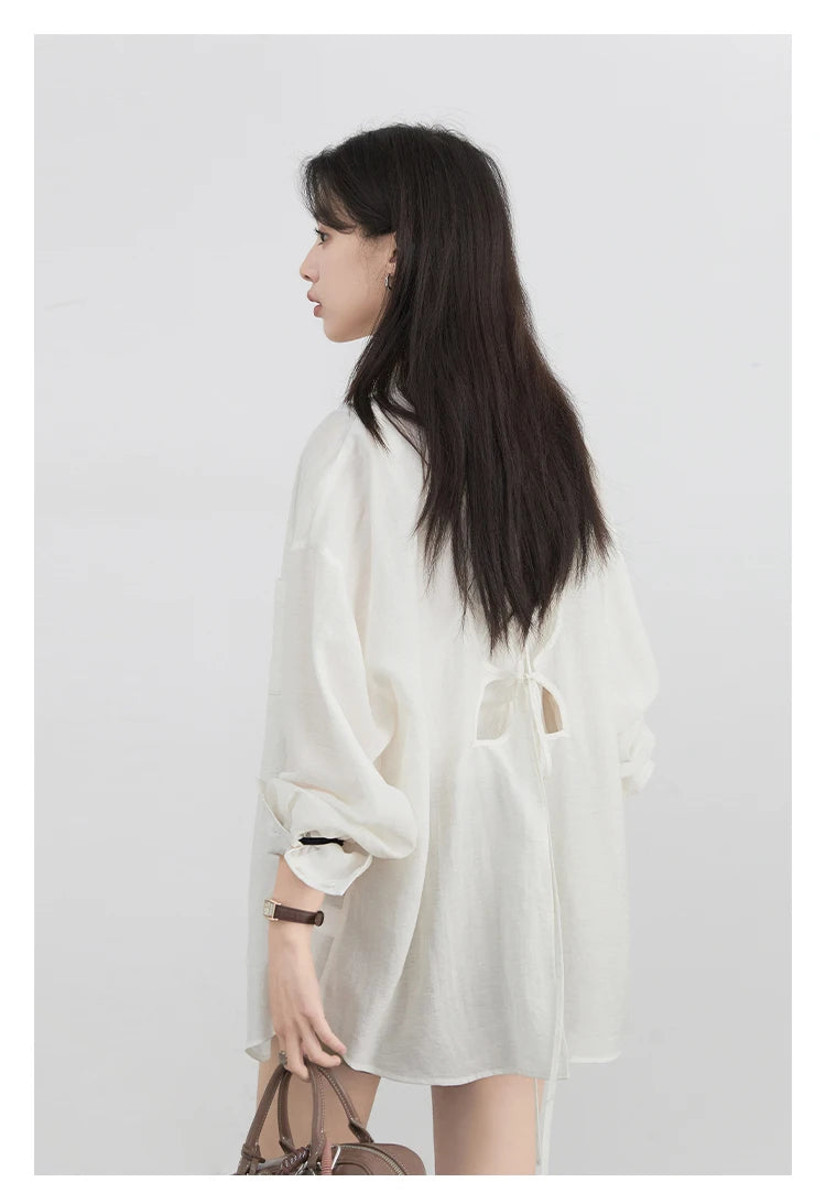 CHIC VEN Women Long Sleeve Shirts Solid Loose Casual New Style Design Back Hollow Out Shirt Female Blouse Spring Summer 2025
