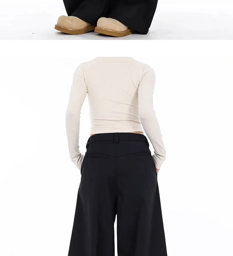 High Waist Women Suit Pants Straight Office Ladies Korean Fashion Trousers Casual Button Loose Female Black Pants New 2025