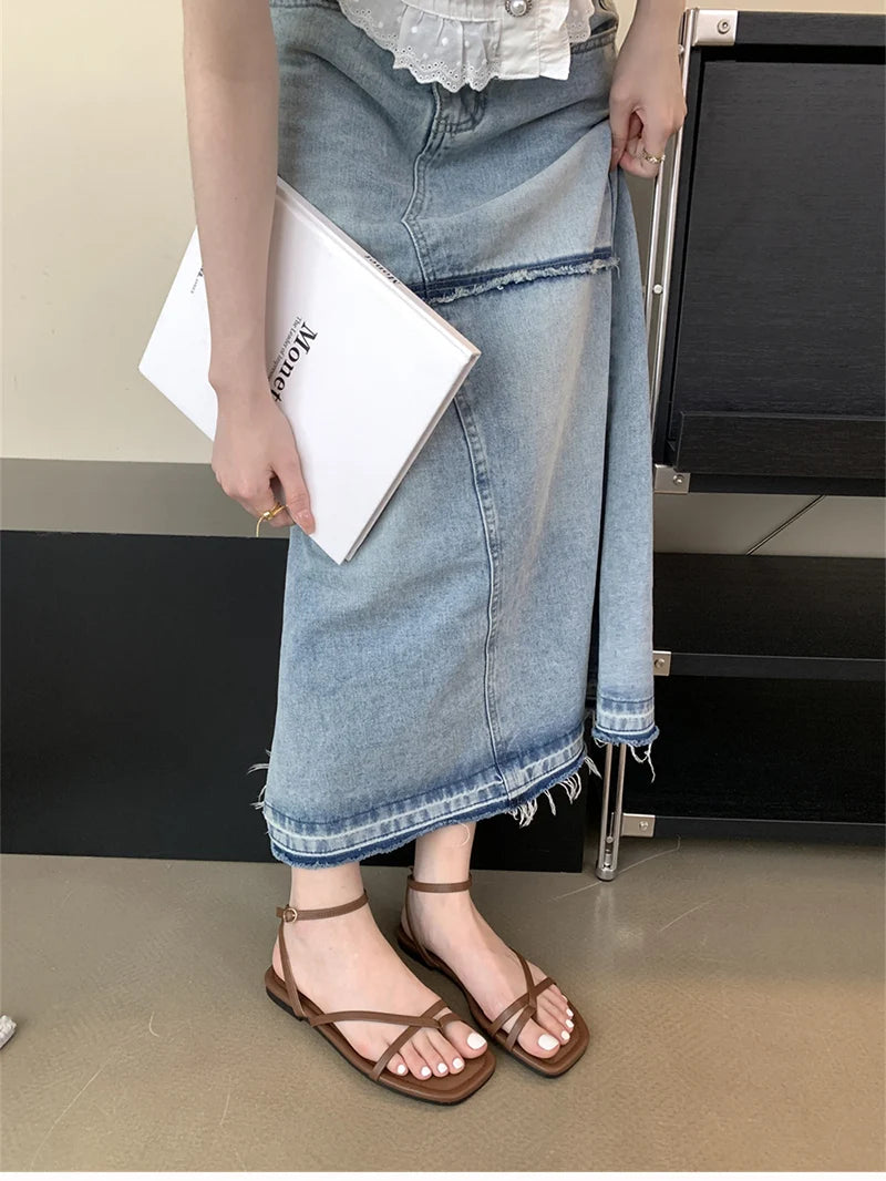 2025 Summer Gladiator Women Sandals Fashion Elegant Narrow Band Clip Toe Shoes Ladies Comfort Flats Beach Sandalias