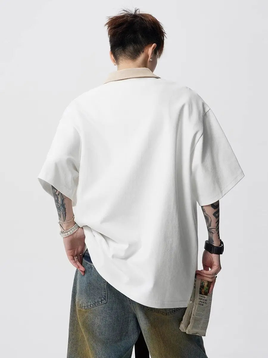 American retro men and women trendy personality polo shirt collar short sleeved summer high street breathable casual T-shirt top