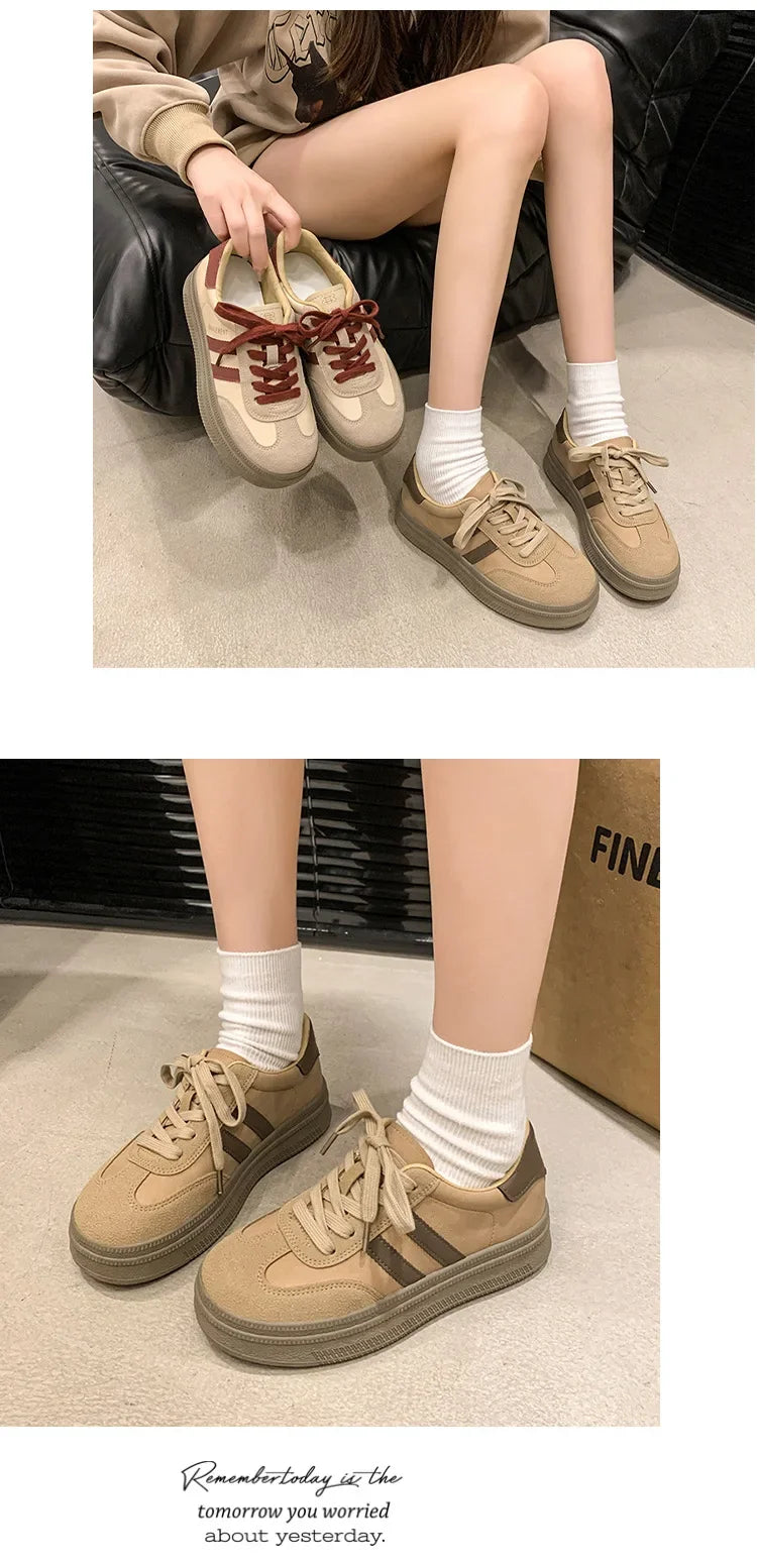 Women's Casual Sports Shoes Spring New Style Versatile Lightweight Lace-Up Mesh Thick Bottom Foot-Extending Dad Sneakers