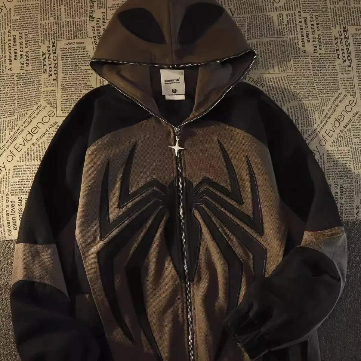 American High Street Spider Man Off Shoulder Sweatshirt Men and Women Retro Loose Oversized 150kg Couple Hooded Cardigan
