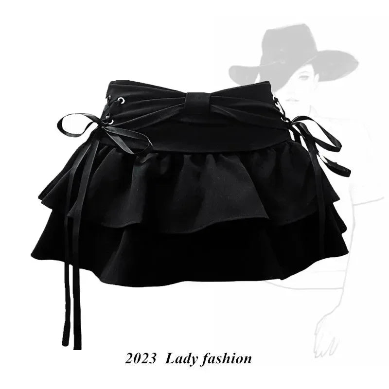 Pure Desire Mini Dress Bow Tied One Hundred Pleated Skirt Slimming A- line Sensibility Summer Skirt Anti-exposure Pants