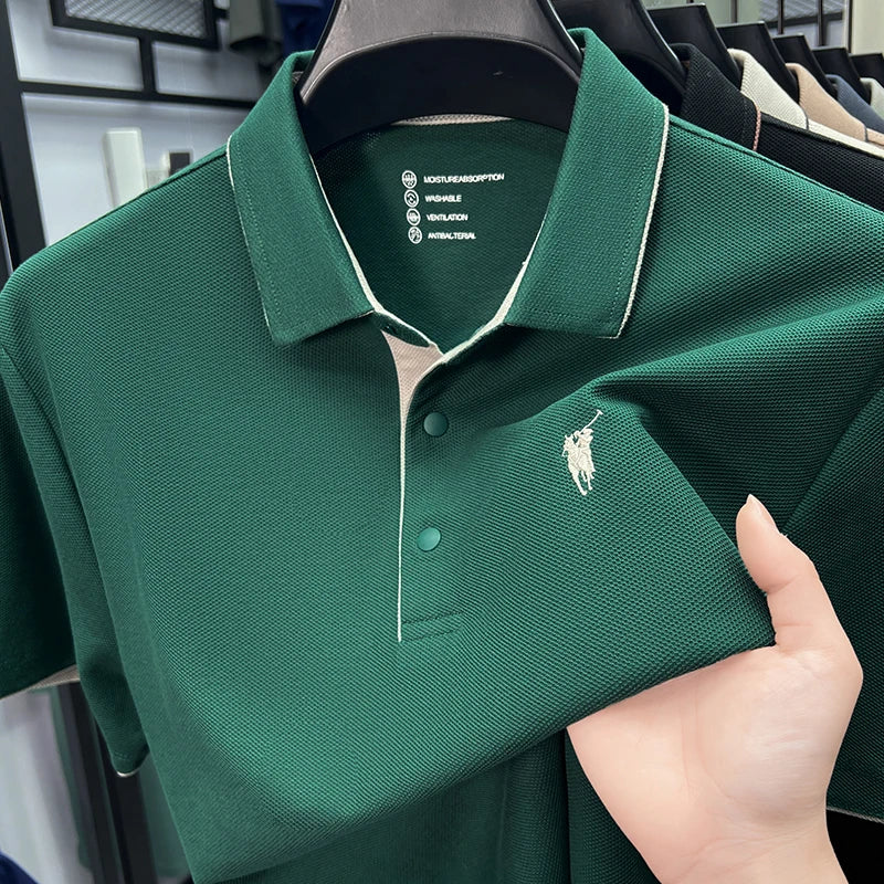 100% cotton high-end lapel comfortable short sleeved embroidered polo shirt for men's summer new fashion casual versatile top