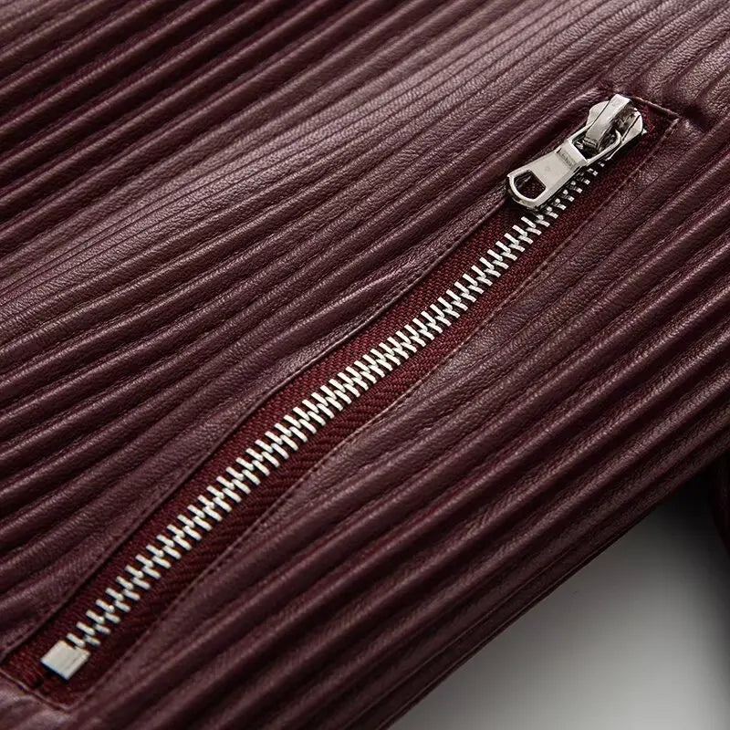 Faux Leather Jackets Women's Coat Wine Red Outwear Solid Long Sleeve Tops inszart 2025 With Zipper Streetwear Fashion Woman Coat