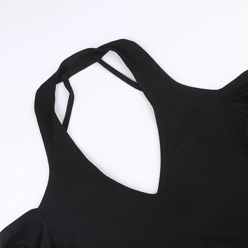 Vintage Off Shoulder Hollow-out Slim Bodycon Jumpsuit Sexy V-neck Y2K Halter Long Sleeve Body Tops Club Outwear Bodysuits Women