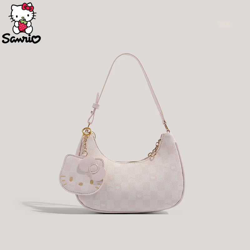Sanrio Hello Kitty Y2K Fashion Underarm Bag Armpit Checker Bag Shoulder Bag Women Exquisite Crossbody Makeup Bag Tote Girl Gift