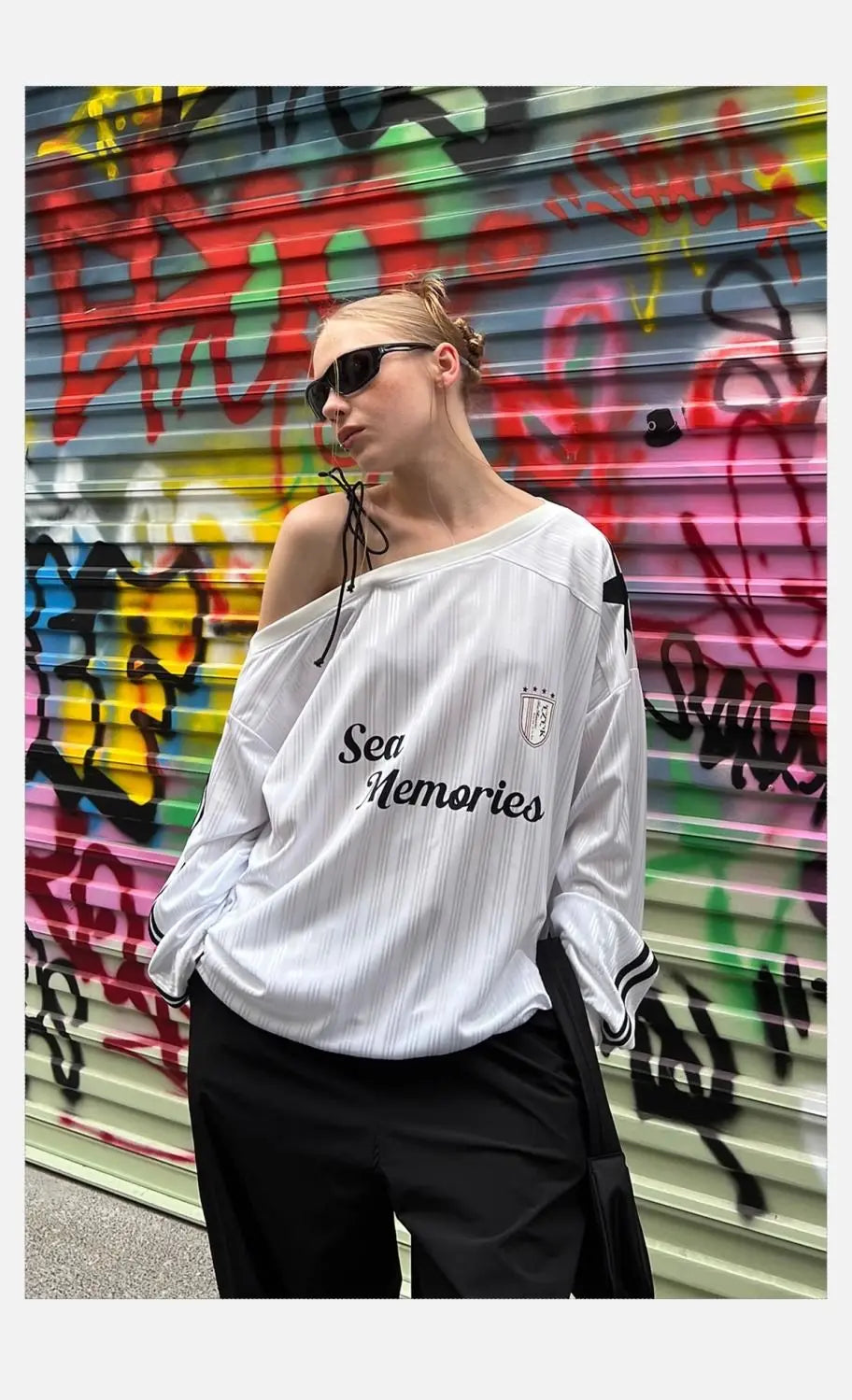 HOUZHOU Y2k Vintage Women Sweatshirts Sloping Shoulder Letter Printed Long Sleeve American Retro Hoodies Loose Gyaru Streetwear