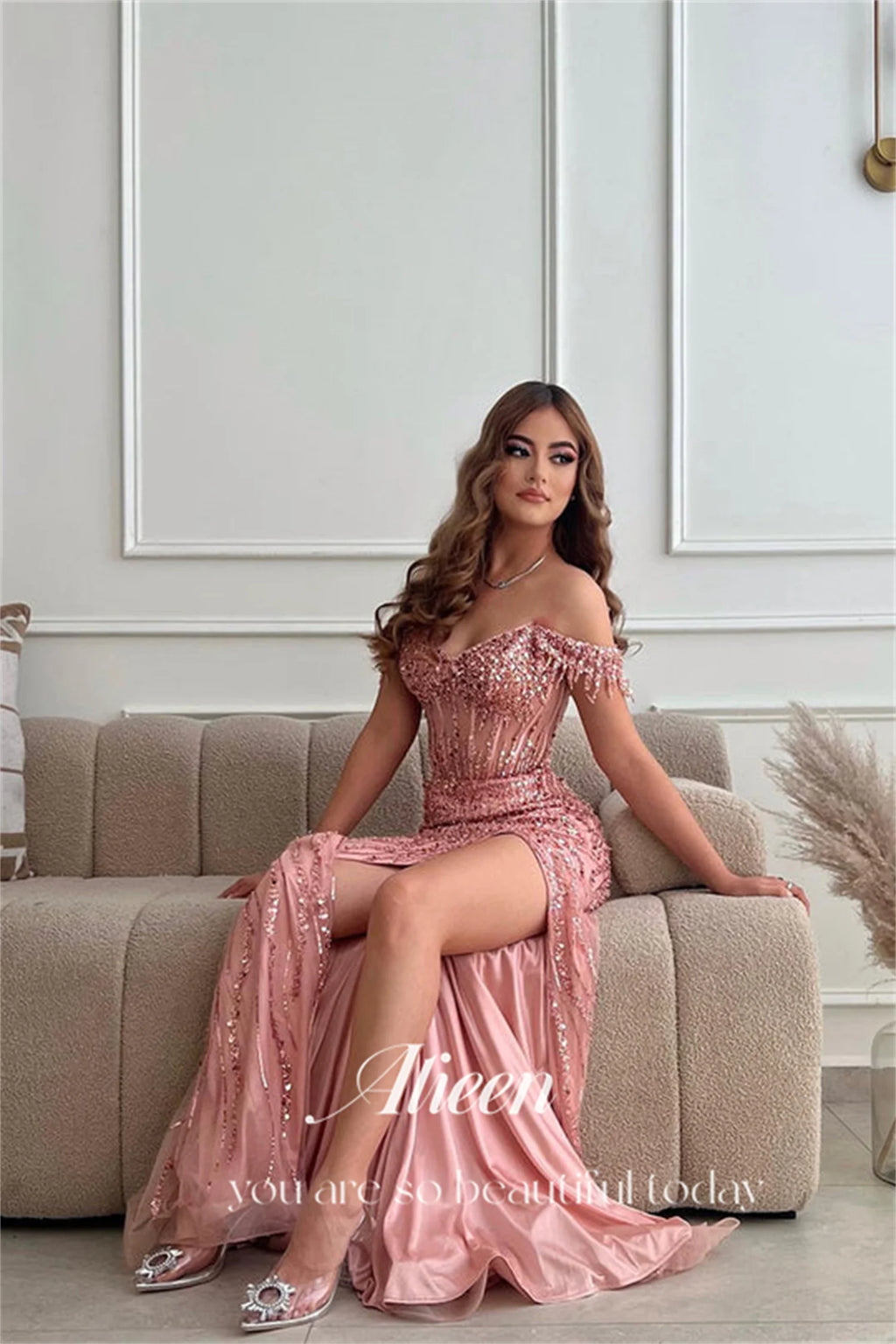 Off the Shoulders Mermaid Gray Blue Beads Dresses for Dancing Parties High Quality Luxury Dress customized Women Elegant Party