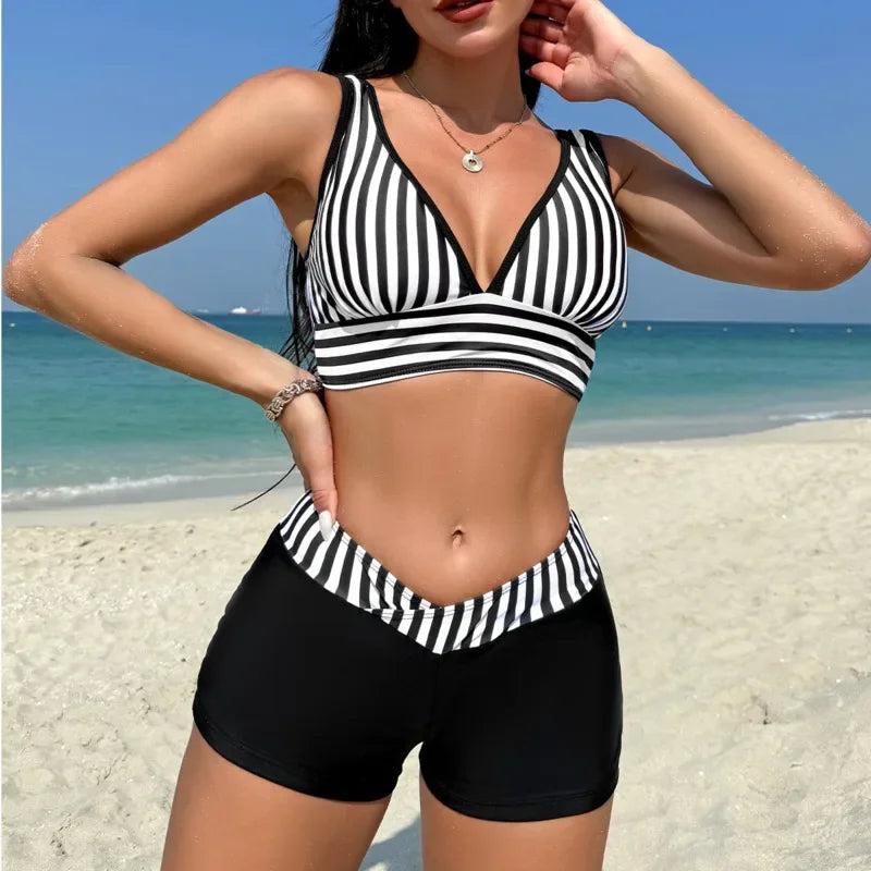 Summer Striped Swimsuits Tankini Sets Female Swimwear Push Up For Beach Wear Two-Piece Bathing Suits Pool Women's Swimming Suit