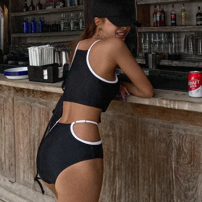 Sexy Korean Fashion High Neck Bikinis Sets High Waist Swimsuit Two Pieces Sports Bathing Suits Padded Swimwear Biquini Beachwear