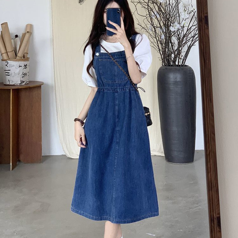 2025 Fashion Women Denim Suspender Skirt Spring Summer Causal Strap Female High Waist A-line Solid Lace-up Woman Skirt